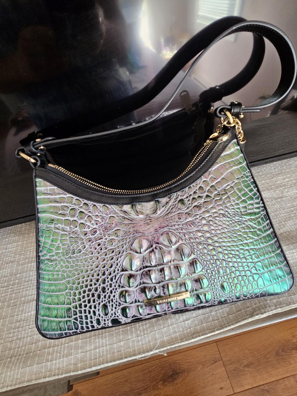 Brahmin Iridescent Esme Dusk Gleaming Croc-Embossed Shoulder Bag NEW